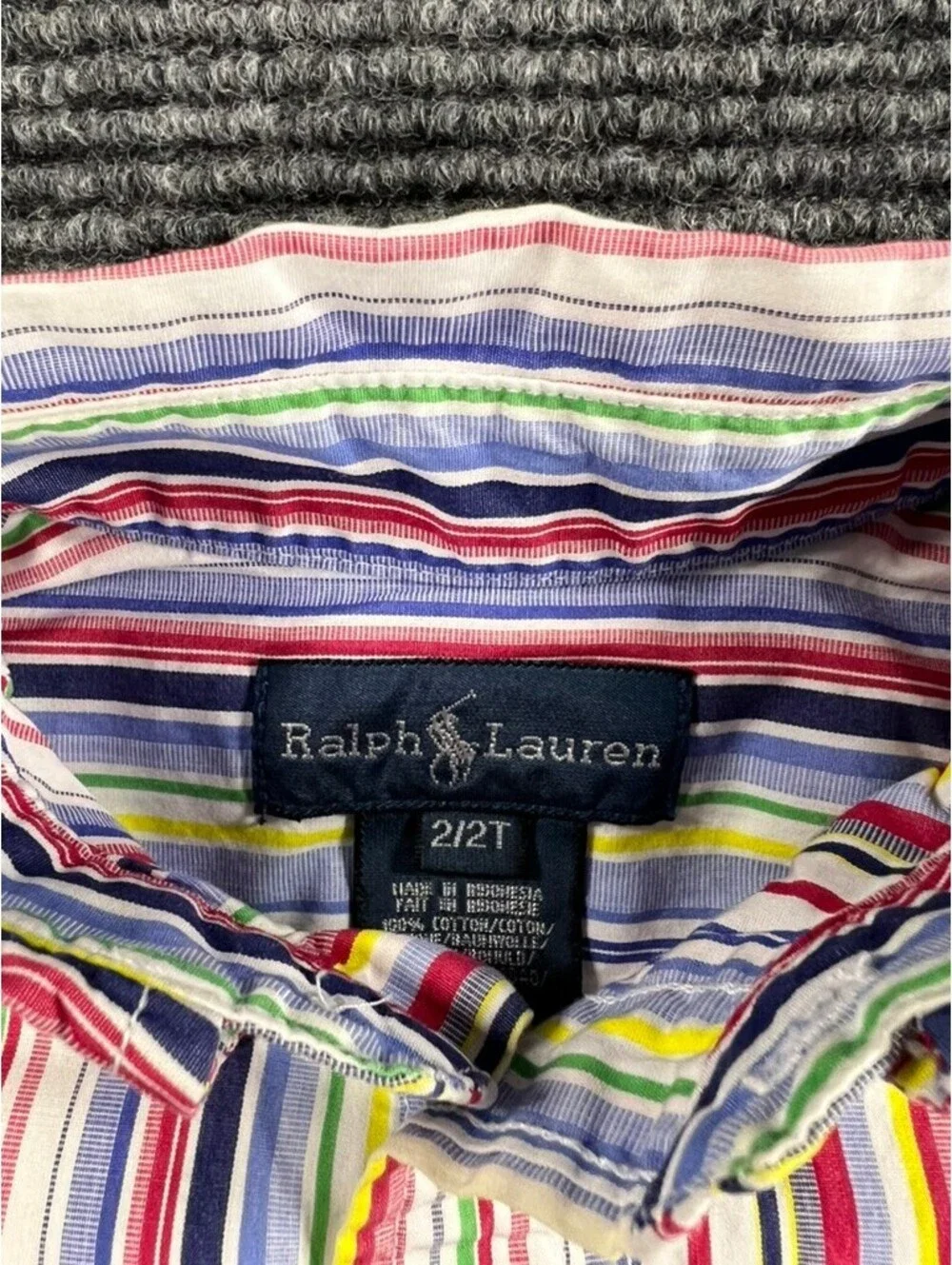 Ralph Lauren Boys 2T Multicolor Striped Long Sleeve Button-Up Cotton Dress Shirt